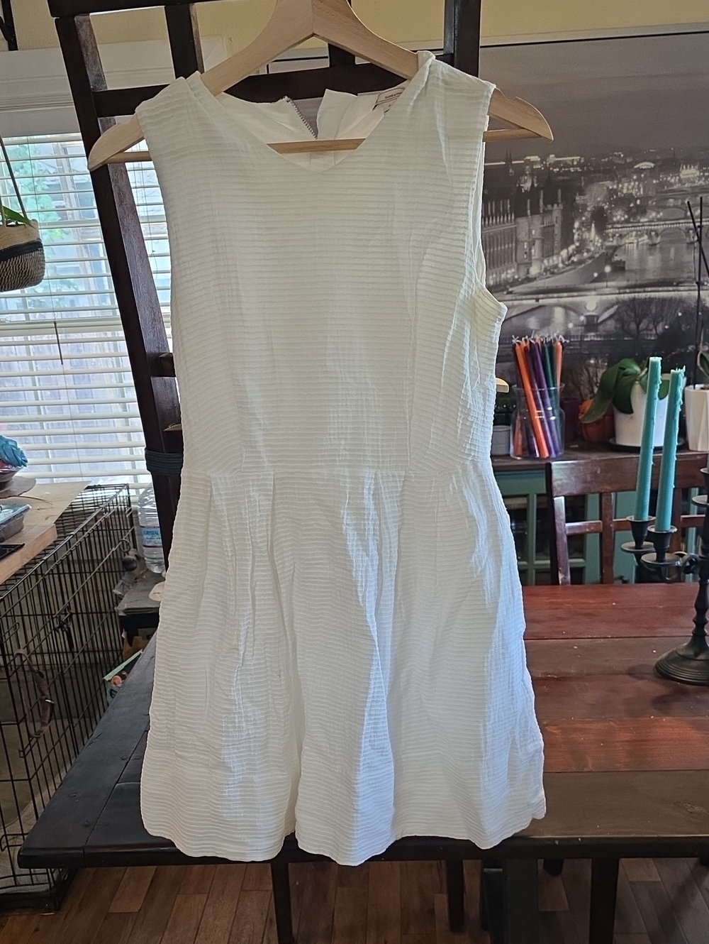 GAP White Sleeveless Textured Mini Dress